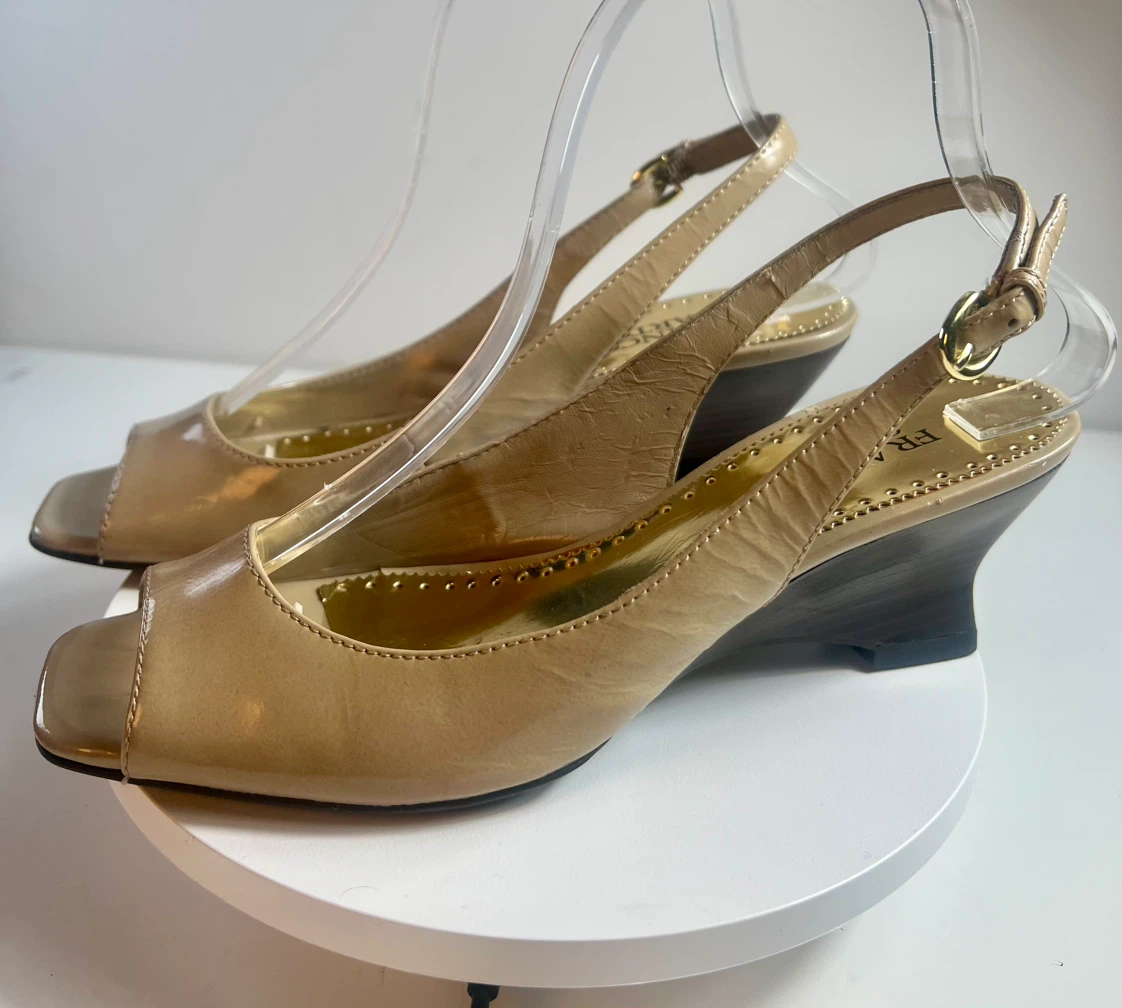 Franco Sarto Women's Beige Slingback Wedge Sandals