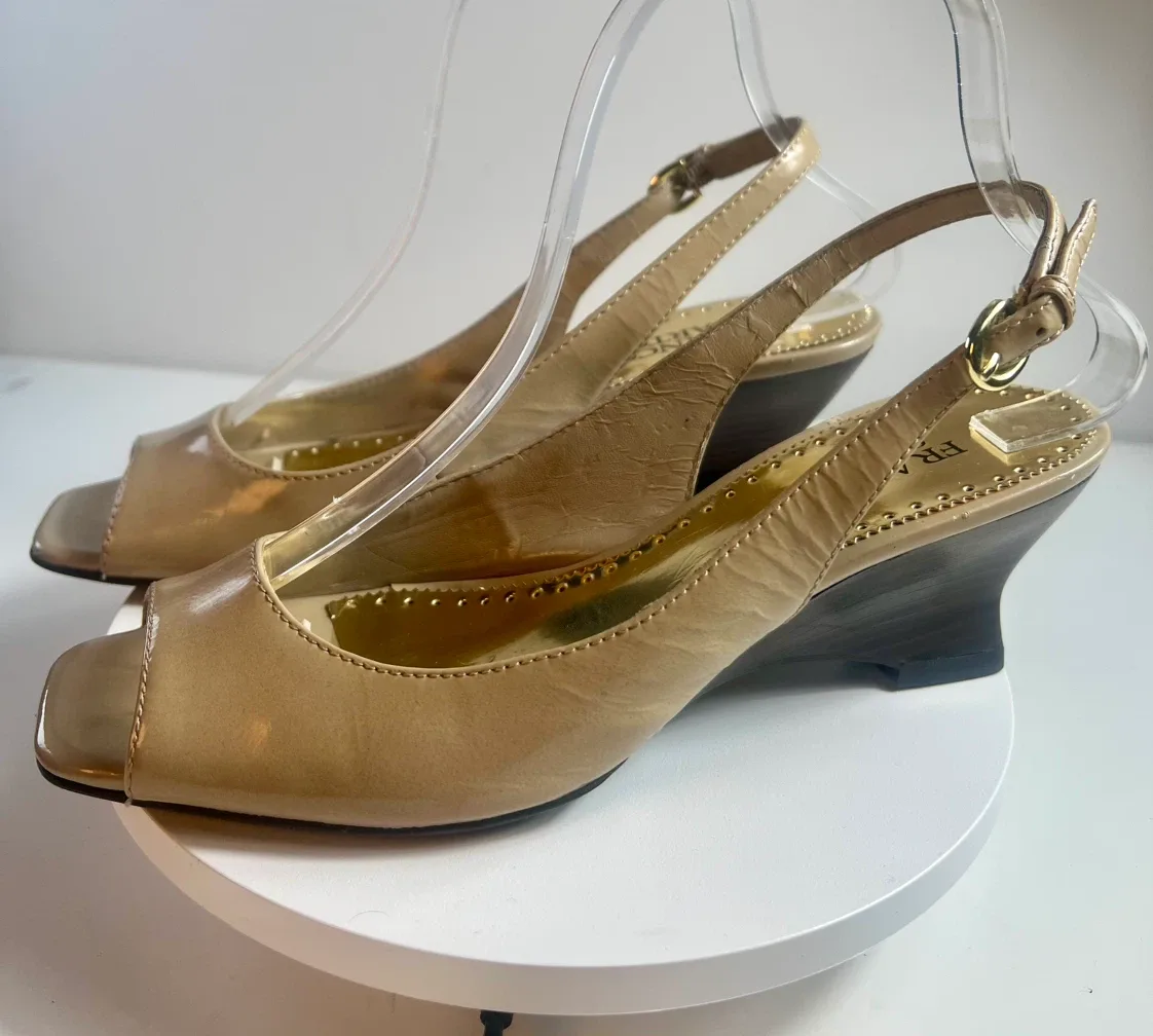Franco Sarto Women's Beige Slingback Wedge Sandals