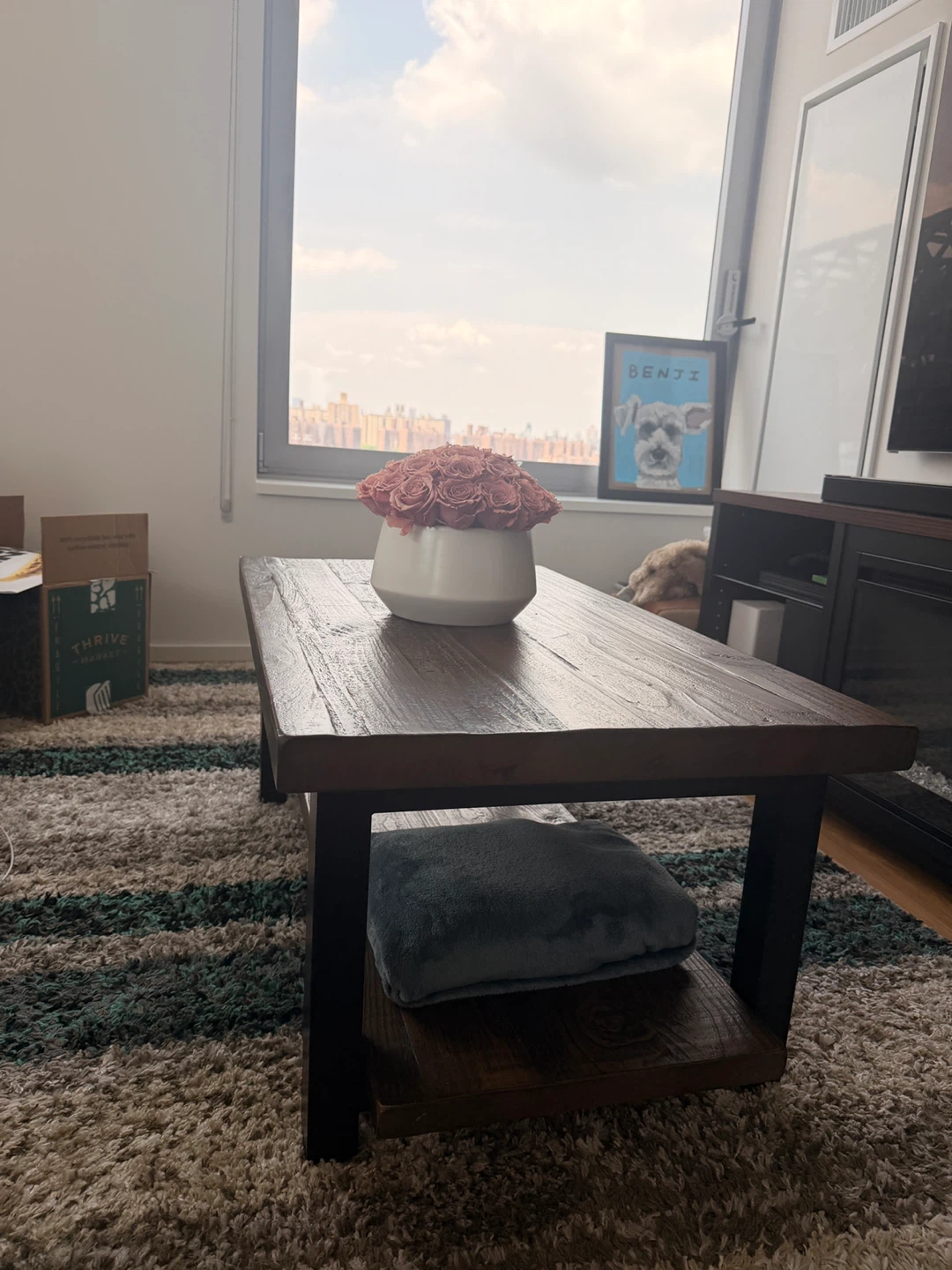 Rustic Wood Coffee Table with Storage Shelf