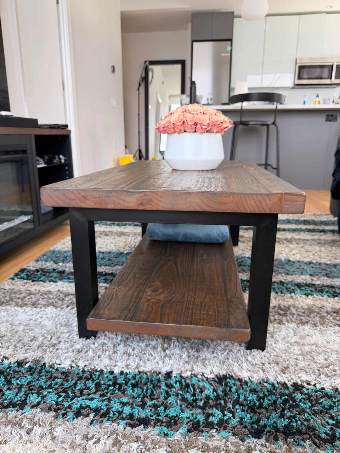 Rustic Wood Coffee Table with Storage Shelf - photo 2