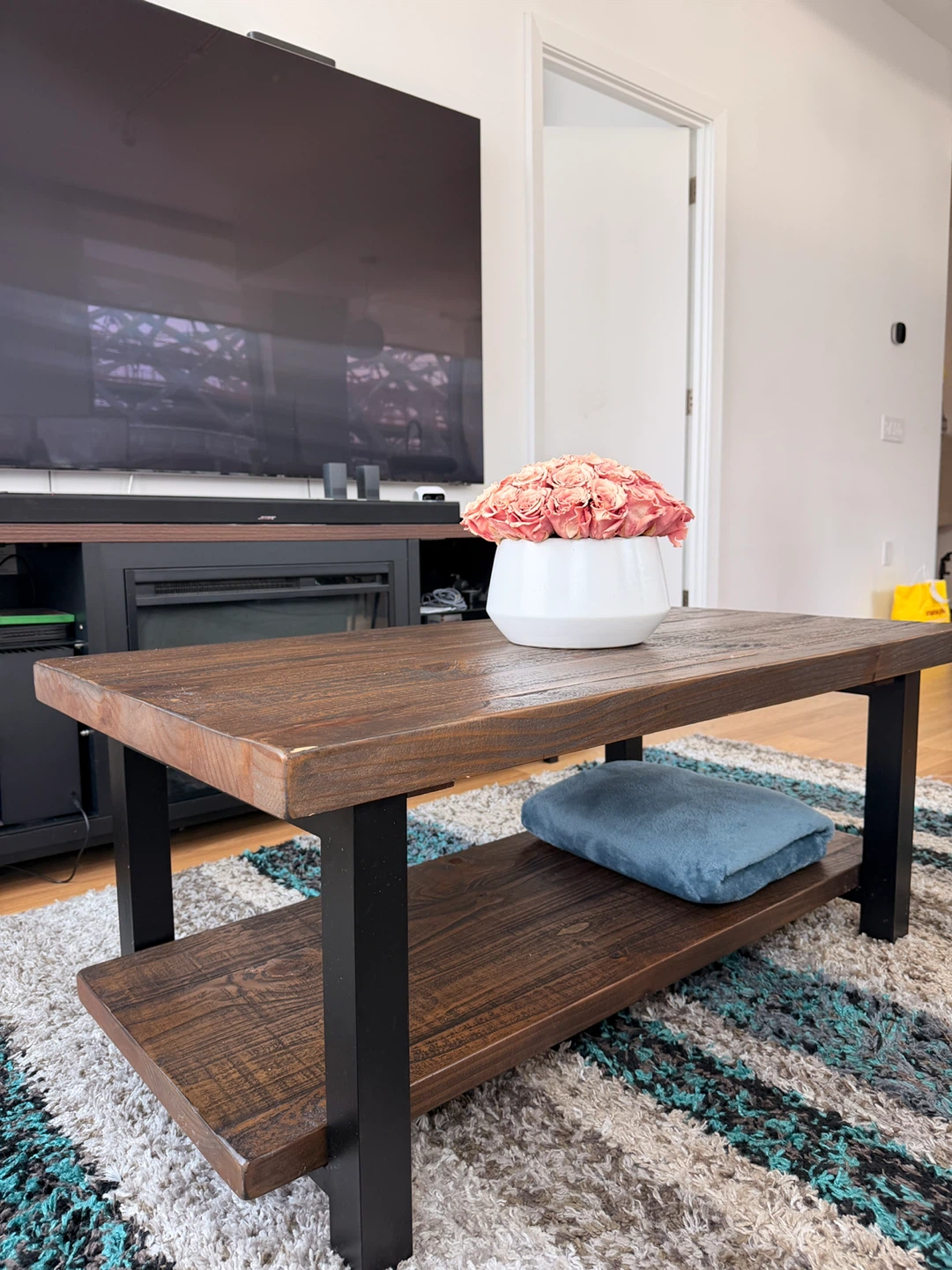 Rustic Wood Coffee Table with Storage Shelf - photo 3