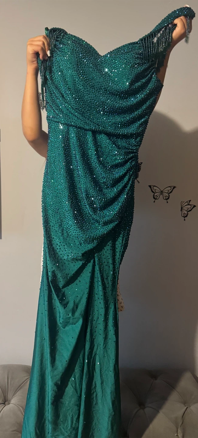 Sparkly Green Evening Gown with Matching Handbag