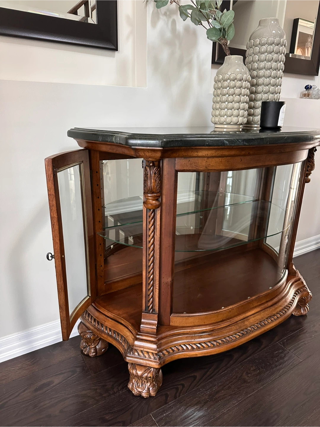 Curved Glass Display Cabinet with Marble Top - photo 3