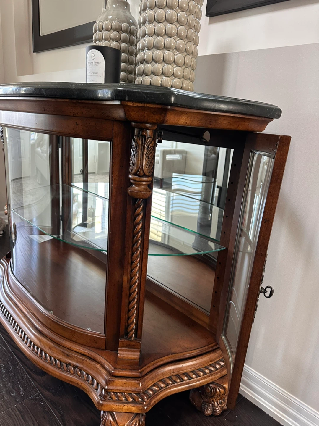 Curved Glass Display Cabinet with Marble Top - photo 4