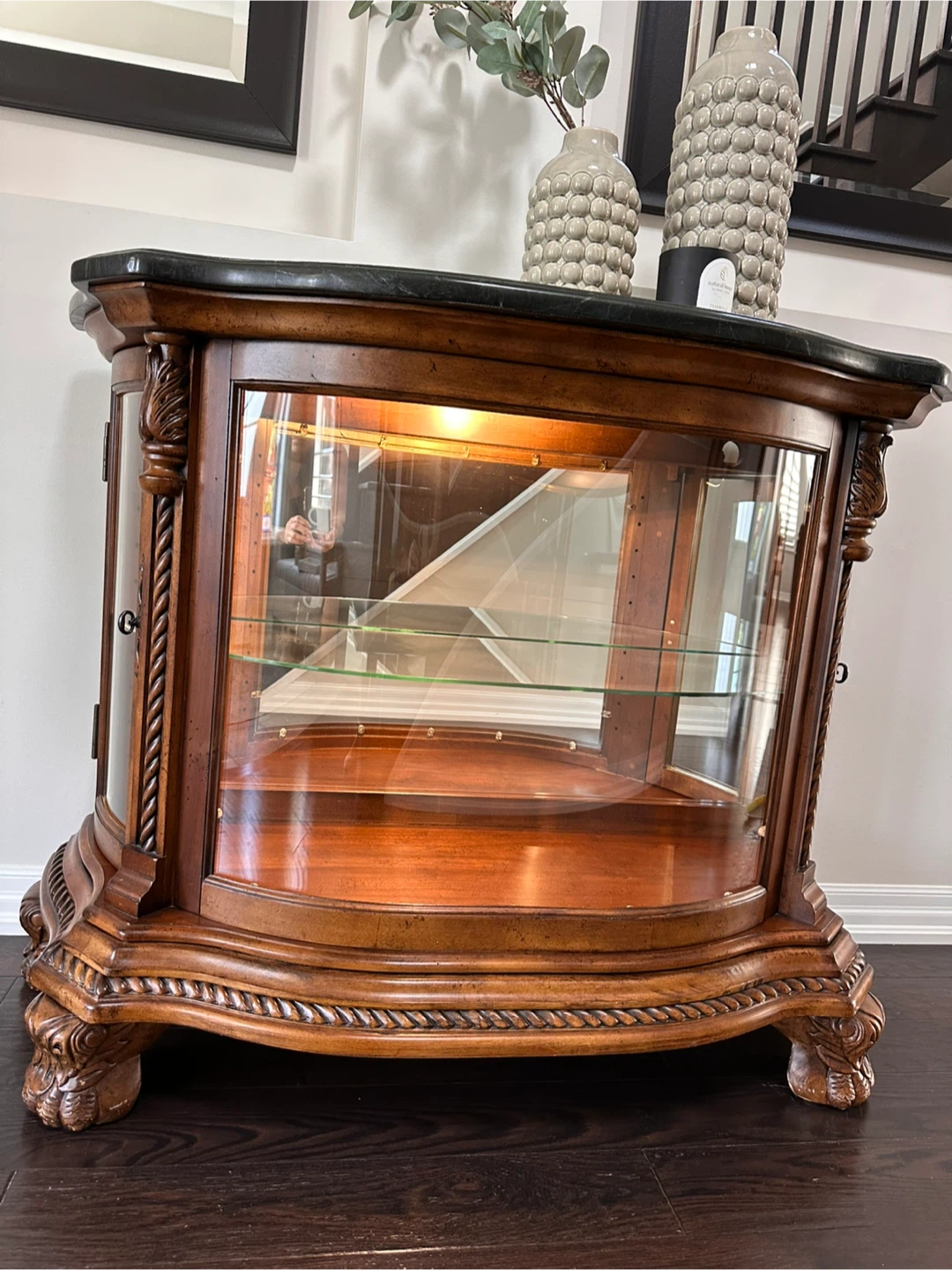Curved Glass Display Cabinet with Marble Top - photo 5