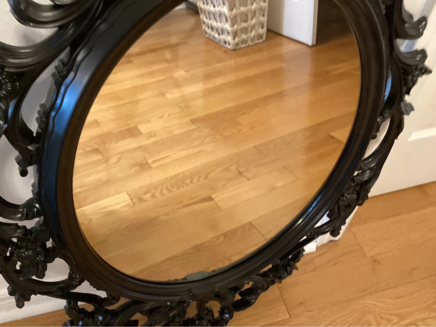 Ornate Black Oval Wall Mirror