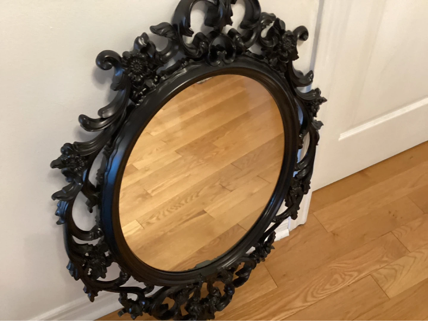 Black Ornate Oval Wall Mirror - photo 4