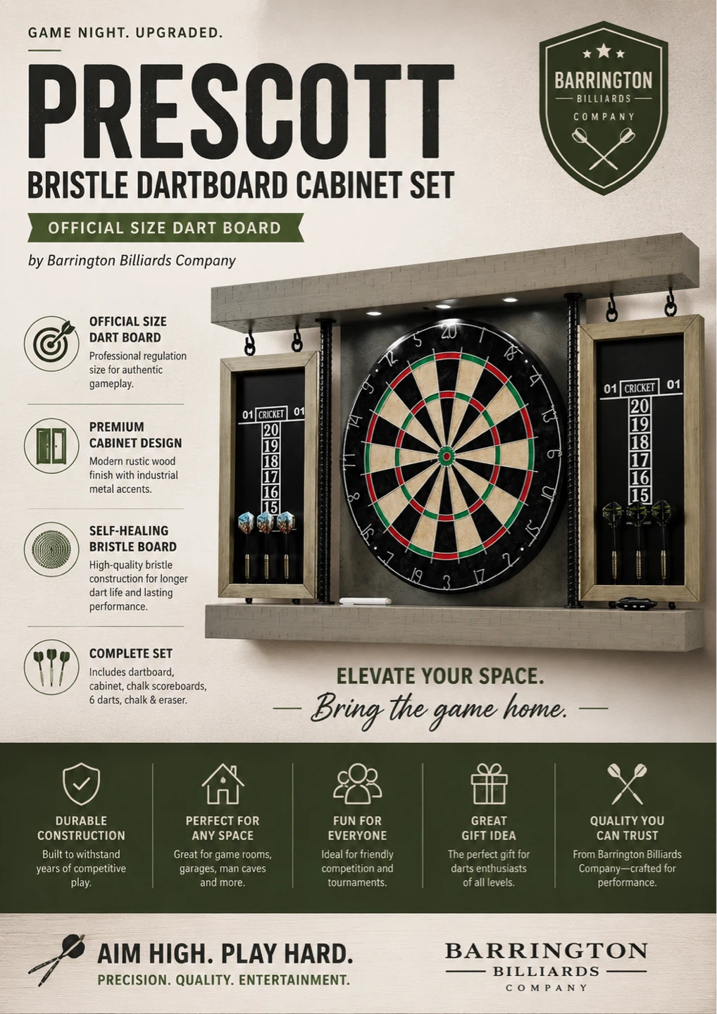 Barrington Billiards Prescott Bristle Dartboard Cabinet Set