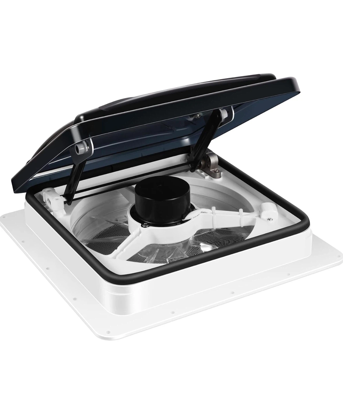 White RV Roof Vent Fan with Rain Hood