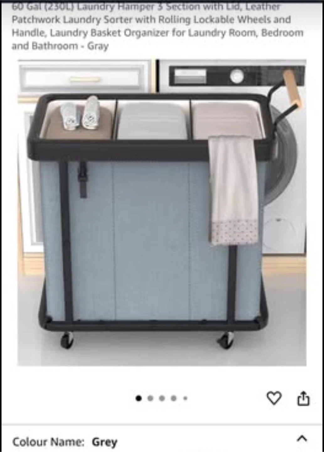Lowen 3-Section Laundry Sorter with Lid - 230L - Gray