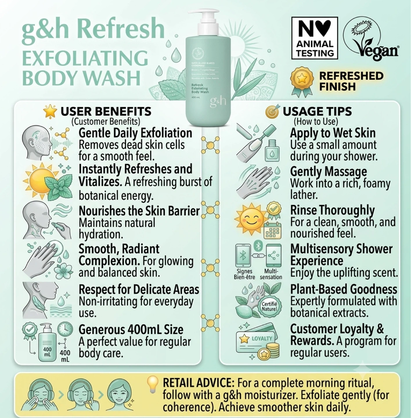 g&h Refresh Exfoliating Body Wash 400 mL - photo 5