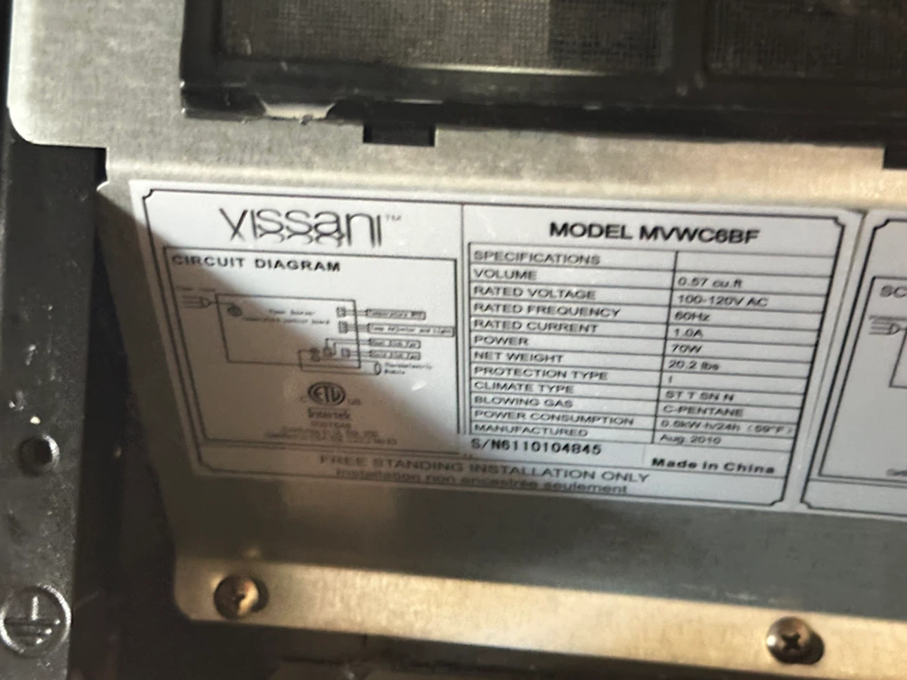 Vissani MVWC6BF Wine Cooler - photo 4
