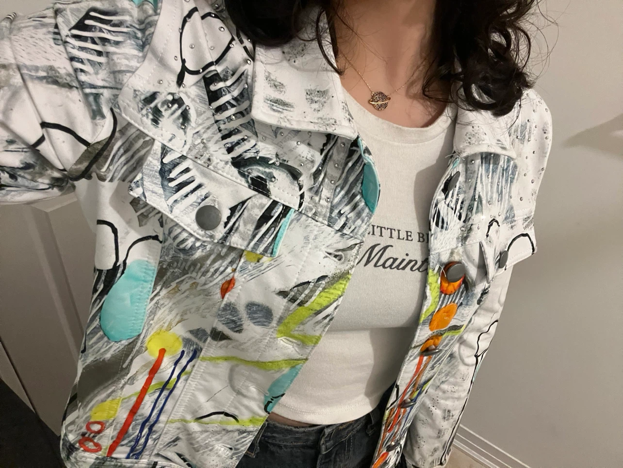 Artistic Print Denim Jacket