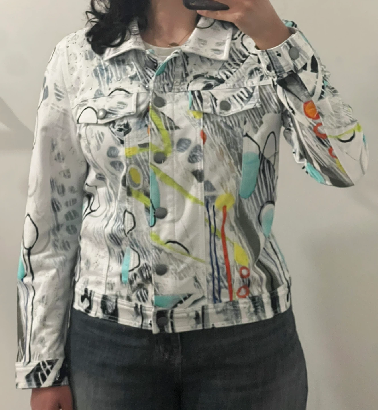 Artistic Print Denim Jacket - photo 3