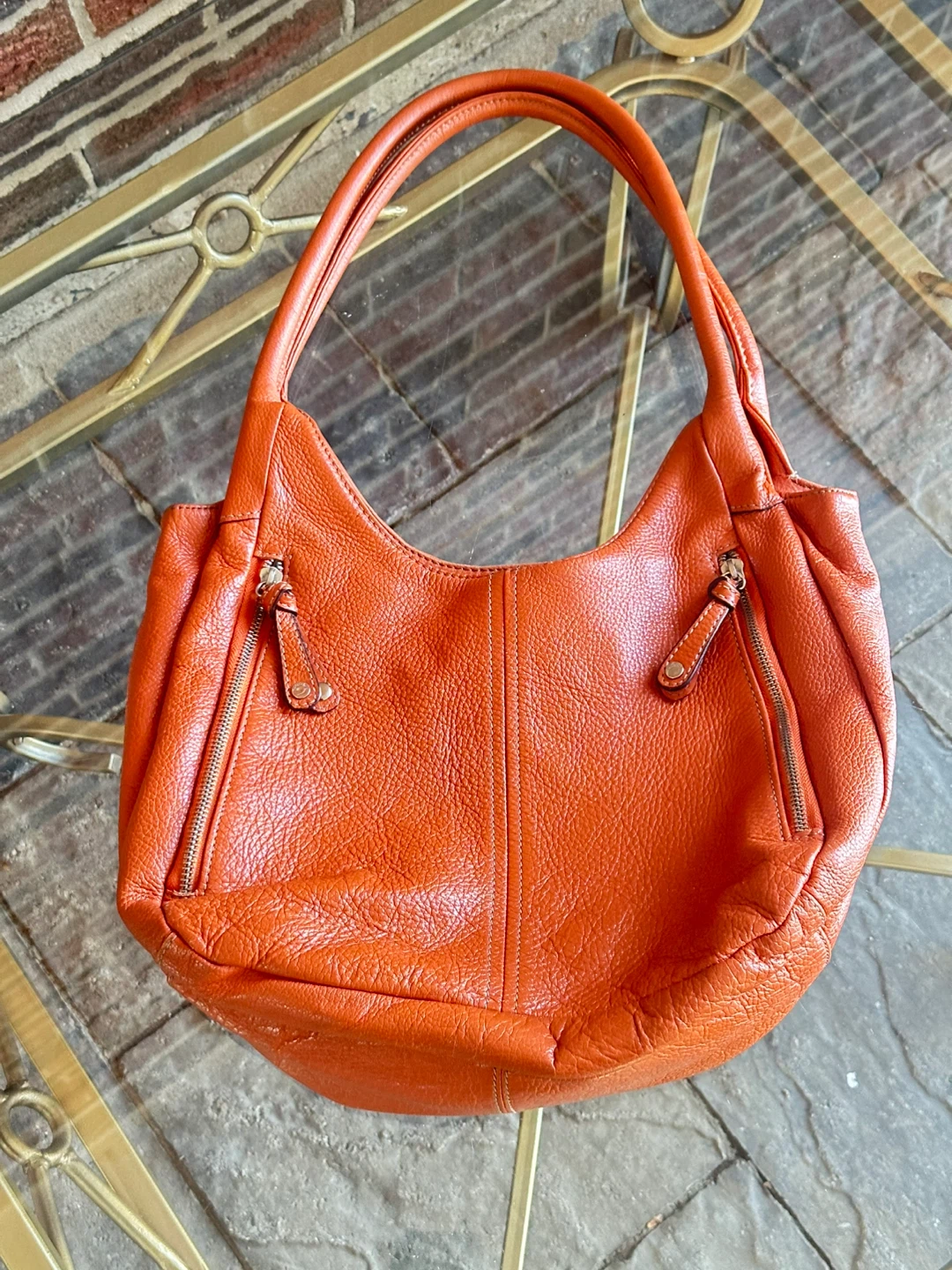 Tignanello Orange Leather Hobo Handbag