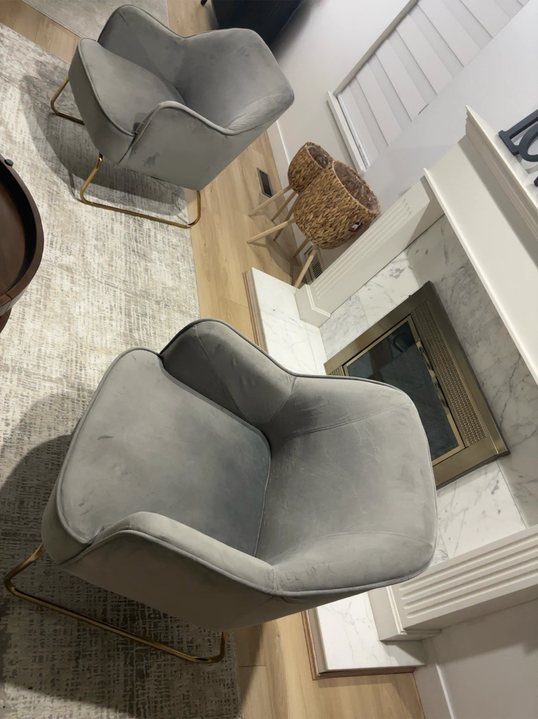 Grey Velvet Accent Chair with Gold Legs