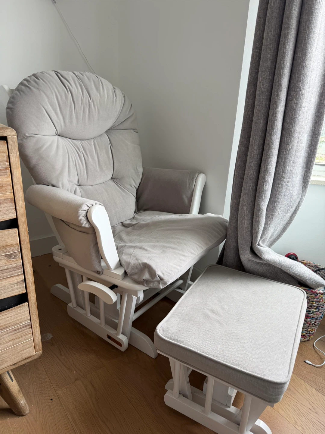 Grey Glider Chair and Ottoman