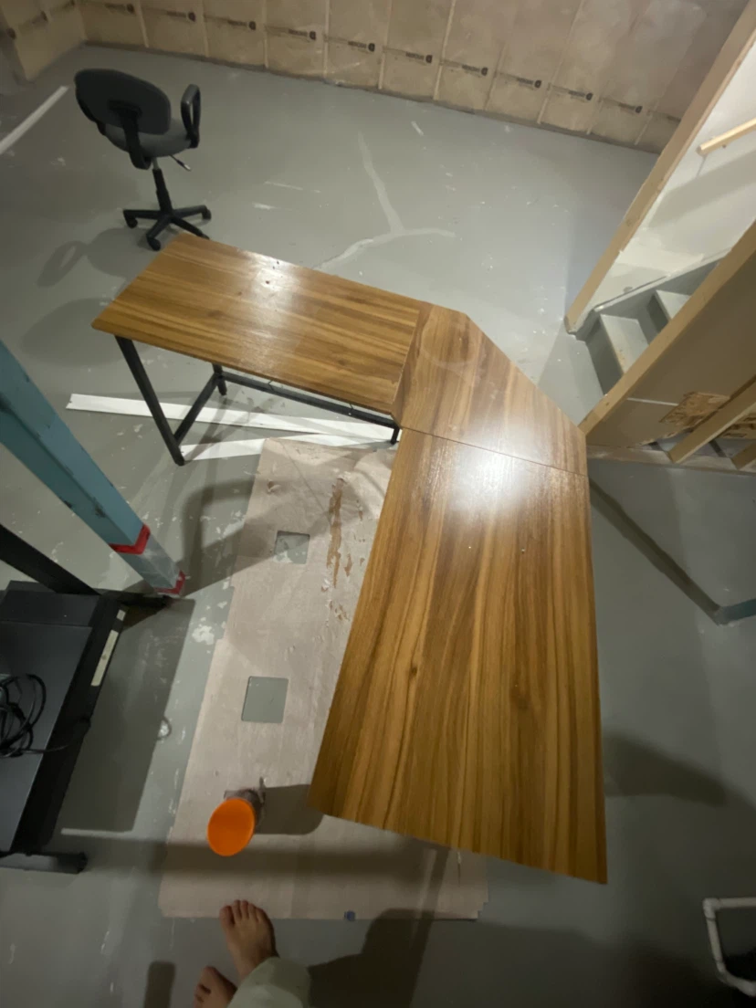 L-Shaped Desk with Wood Grain Finish