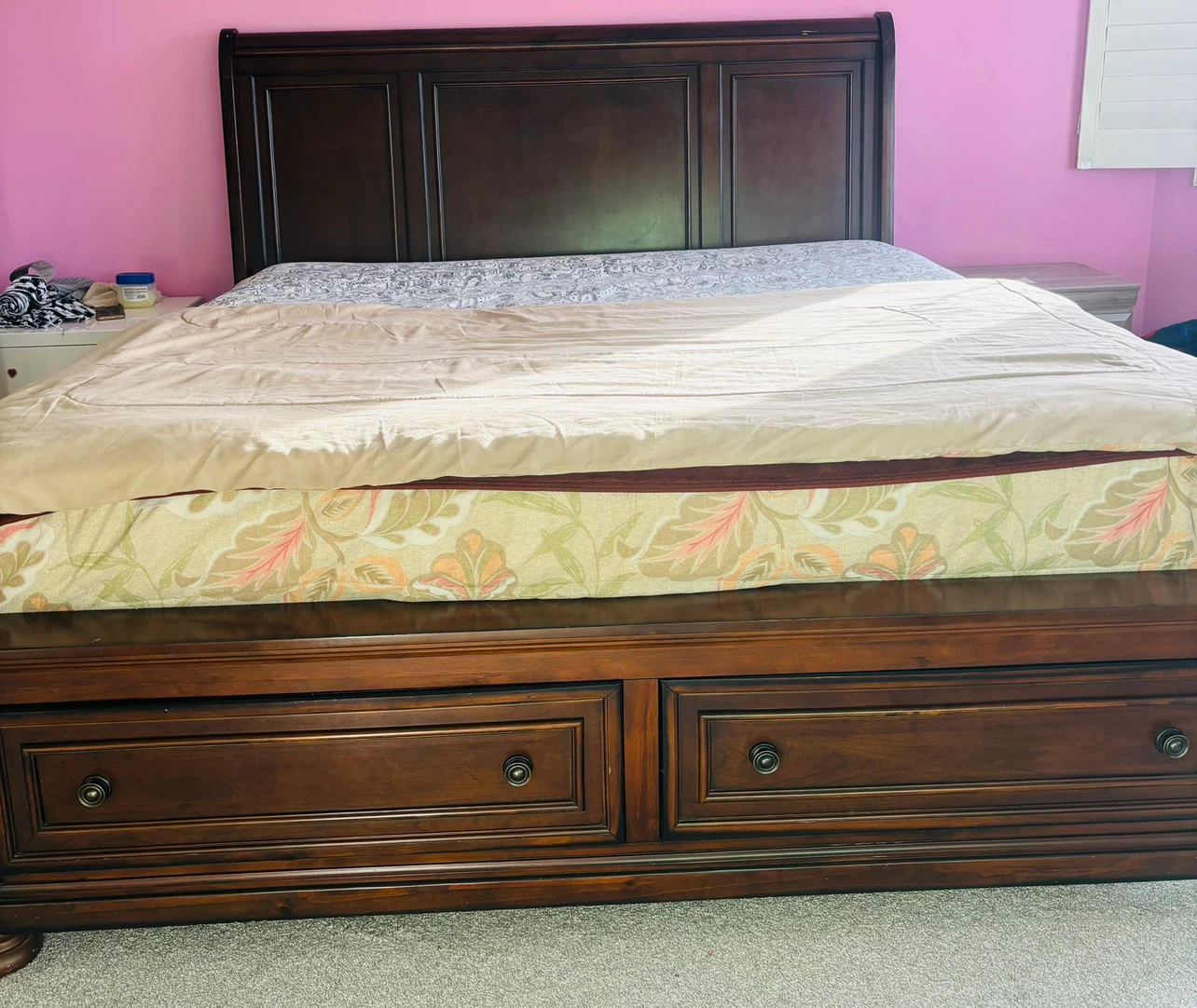Wooden king size  bed frame with drawers - photo 4