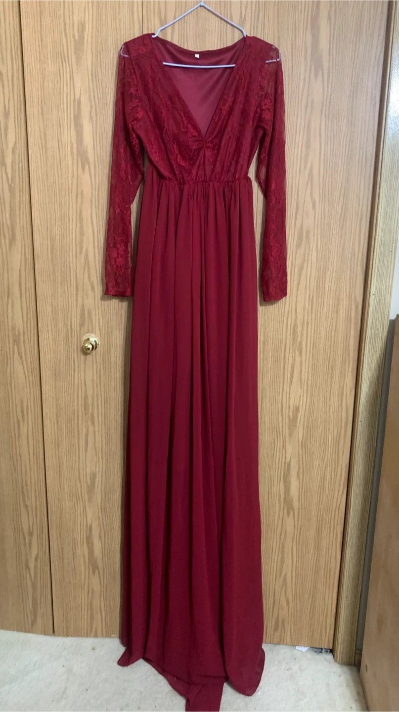 Red Long Sleeve Lace Maxi Dress