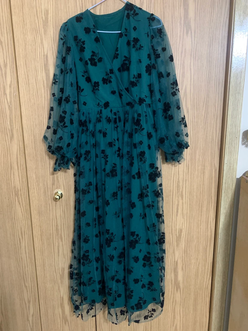 Green Floral Mesh Maxi Dress