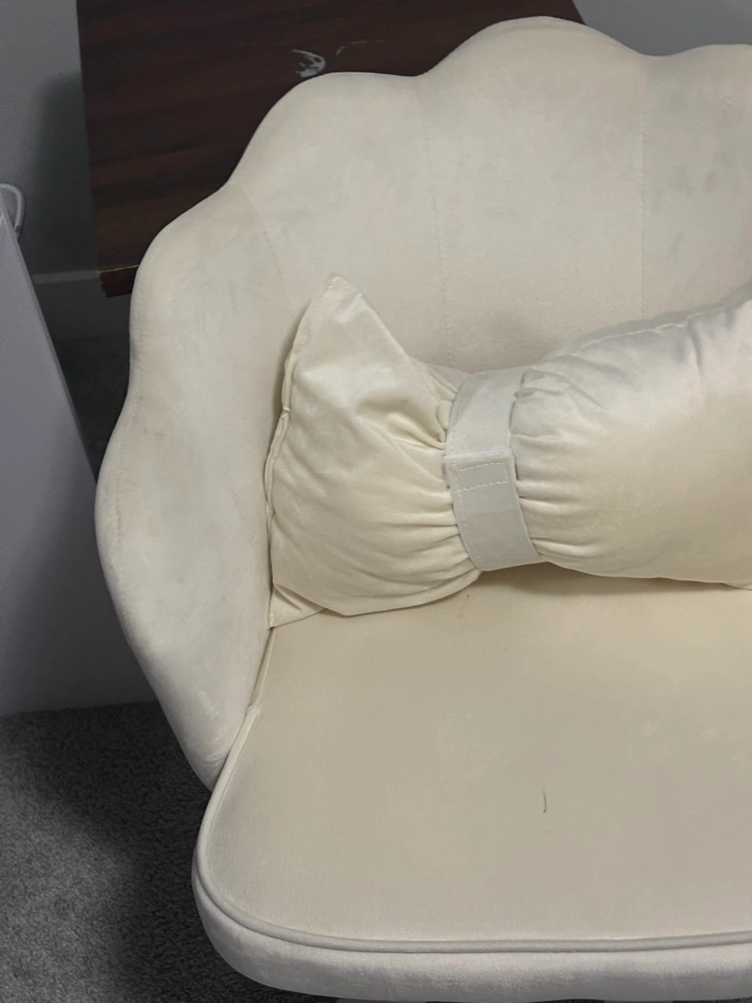 Cream Velvet Accent Chair with Pillow - photo 2