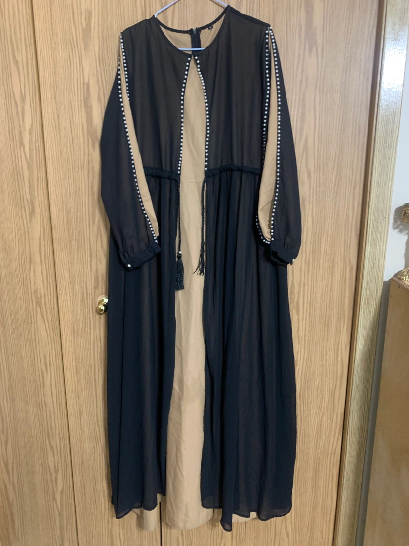 Black Sheer Abaya with Pearls