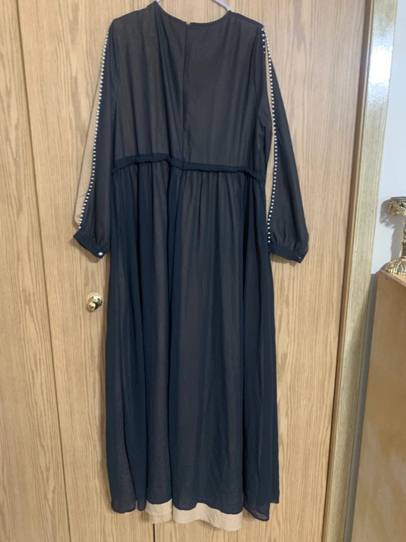 Black Sheer Abaya with Pearls - photo 2