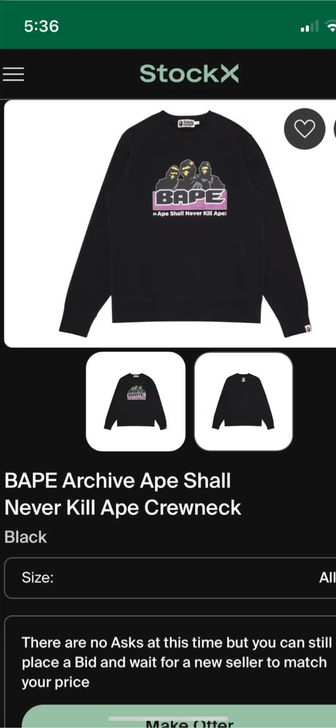 BAPE Archive Ape Shall Never Kill Ape Crewneck Black