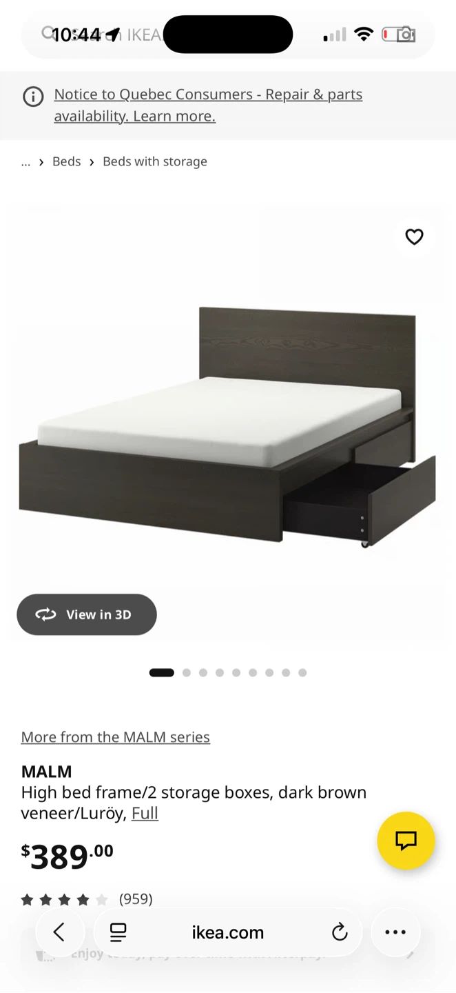 IKEA MALM High Bed Frame with 2 Storage Boxes, Dark Brown, Full