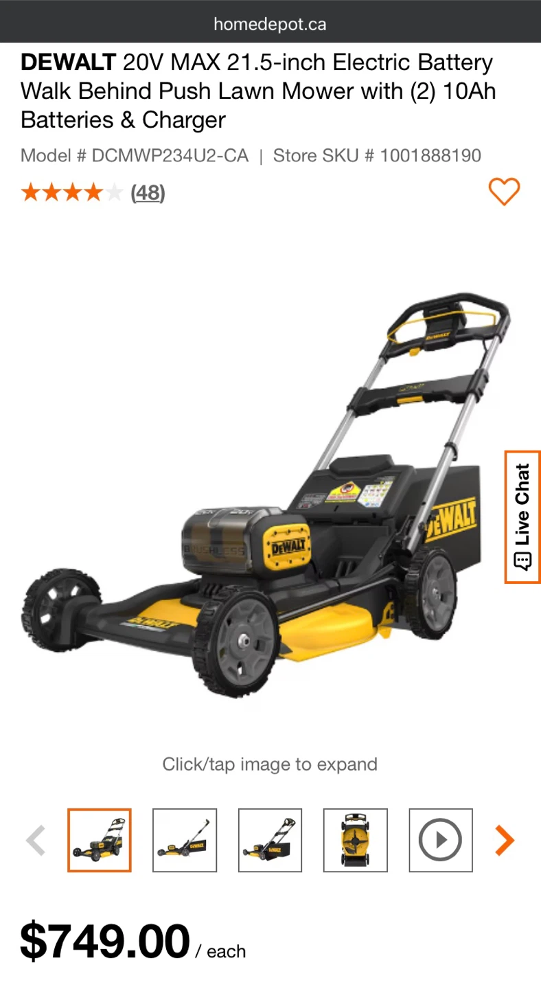 DeWalt 2x20V MAX XR 21.5-inch Push Mower