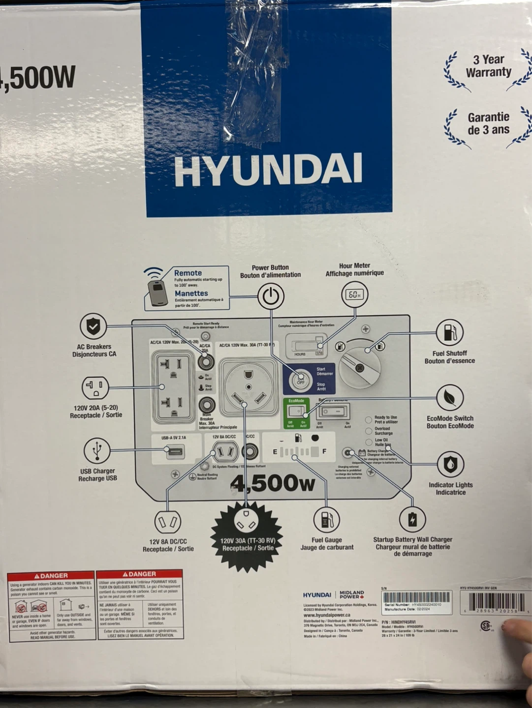 Brand New Hyundai HY4500RVi Inverter Generator receipt inc - photo 3