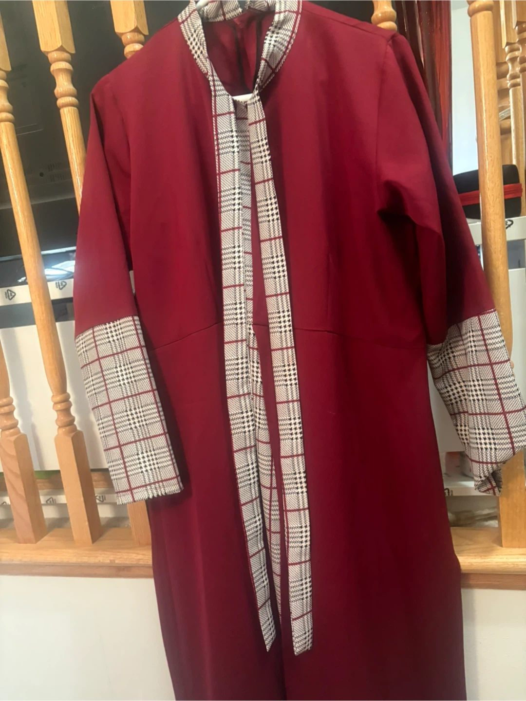 Olive Green Zip-Up Dress with Red Stripes - photo 2