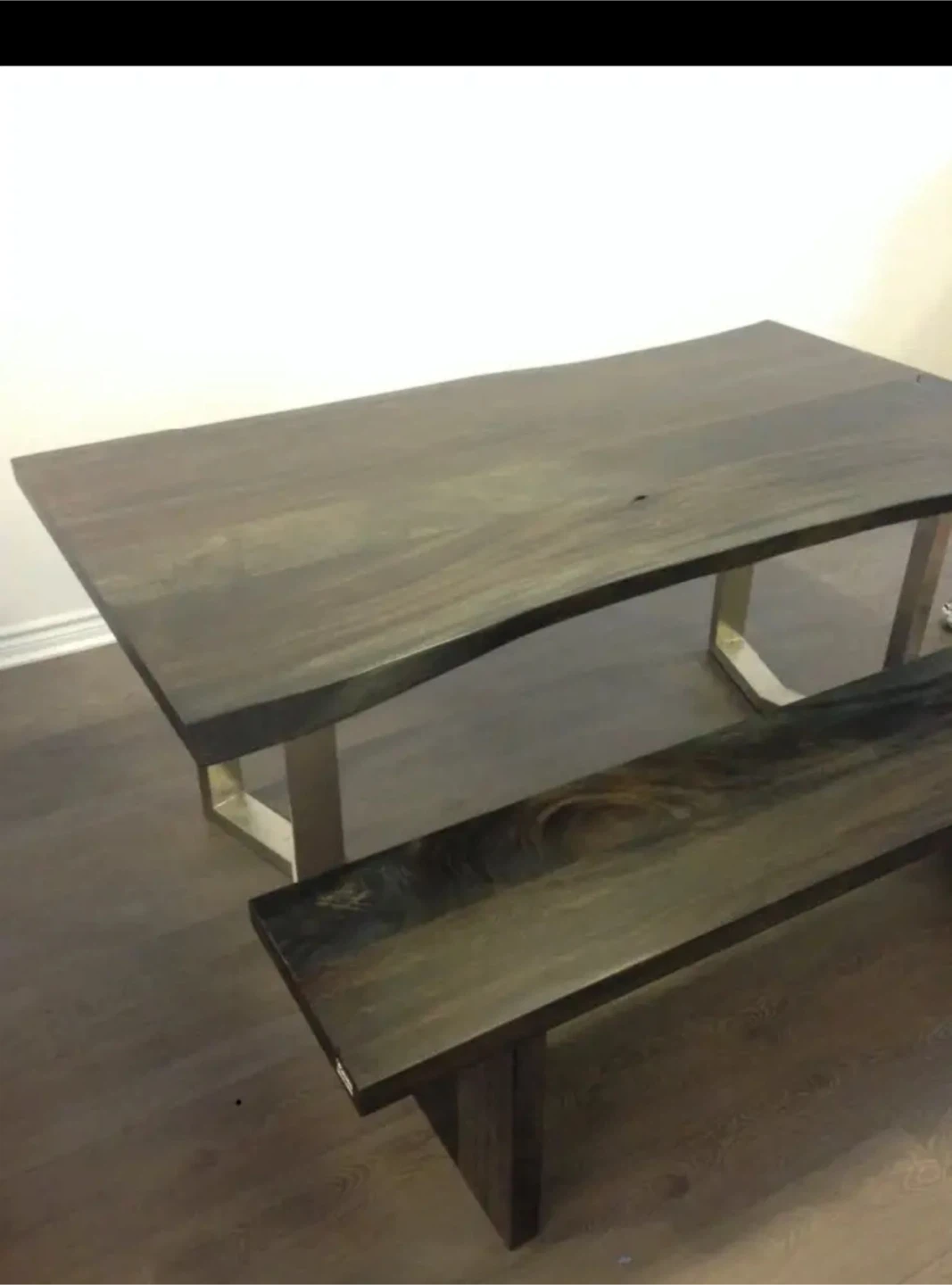 Live Edge Dining Wood Table with Metal Legs and bench set