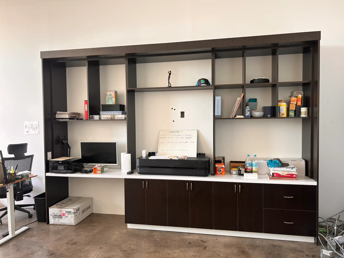 Dark Wood wall Built-in Shelving unit