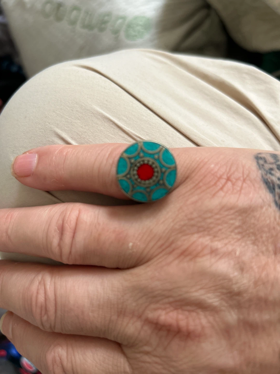 Turquoise and Red Statement Ring
