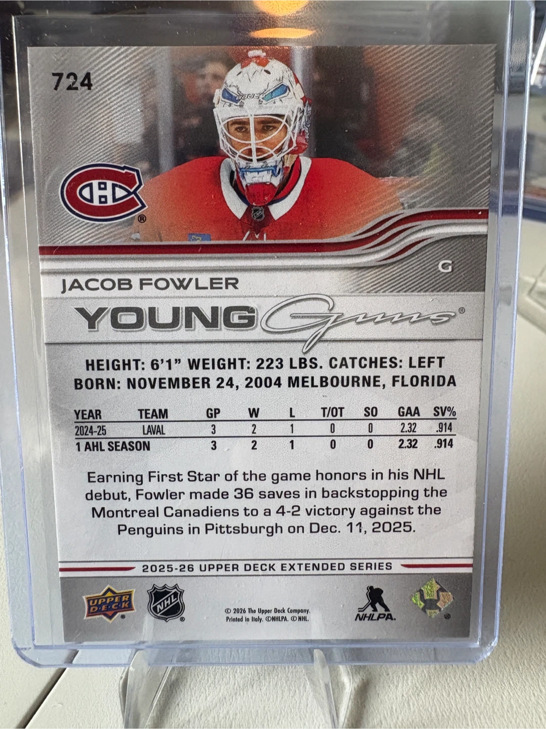 2024-25  Jacob Fowler "Young Guns" Hockey Card - photo 2