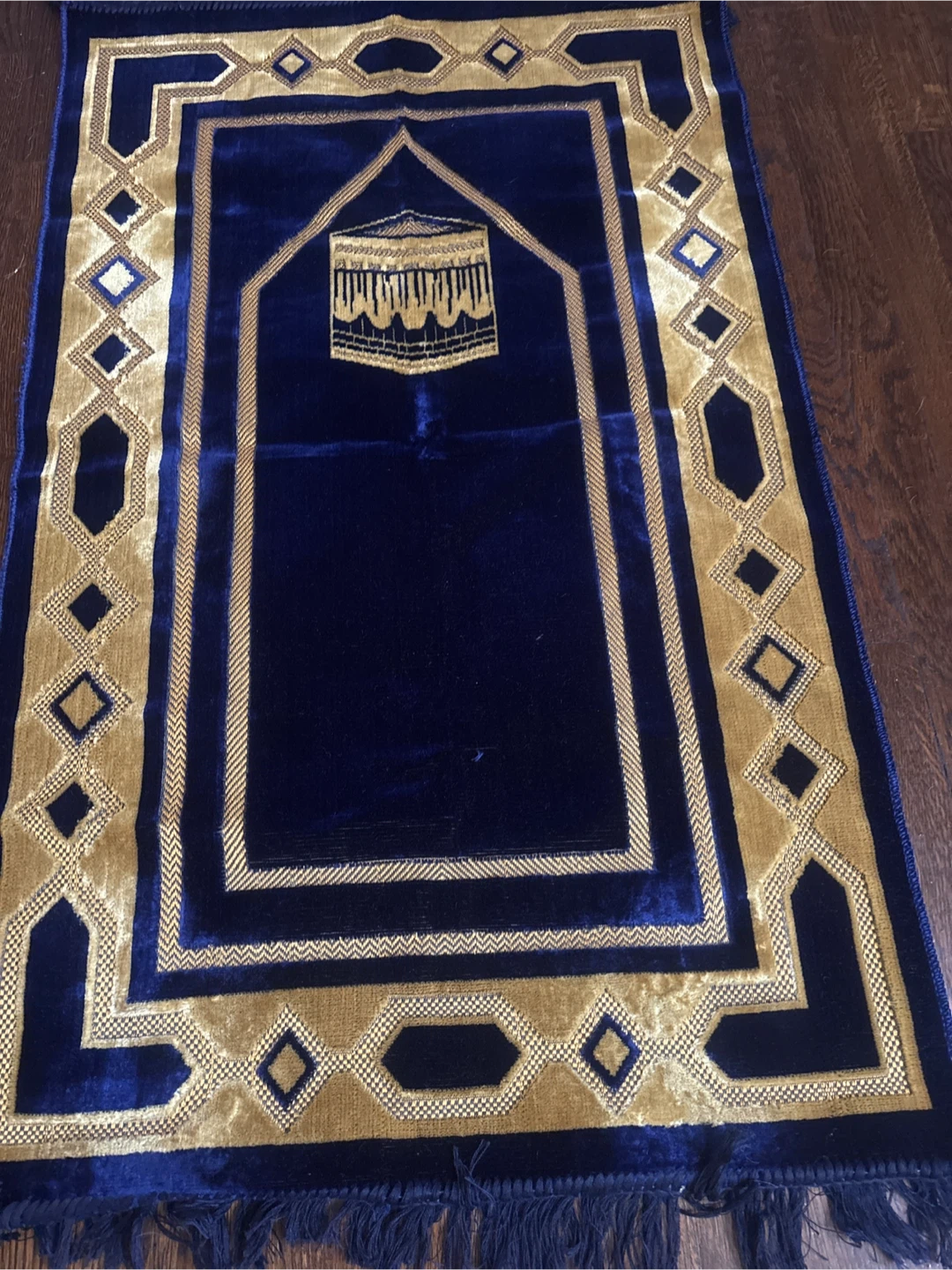 New Navy Blue Prayer Rug with Gold Kaaba Design - photo 2