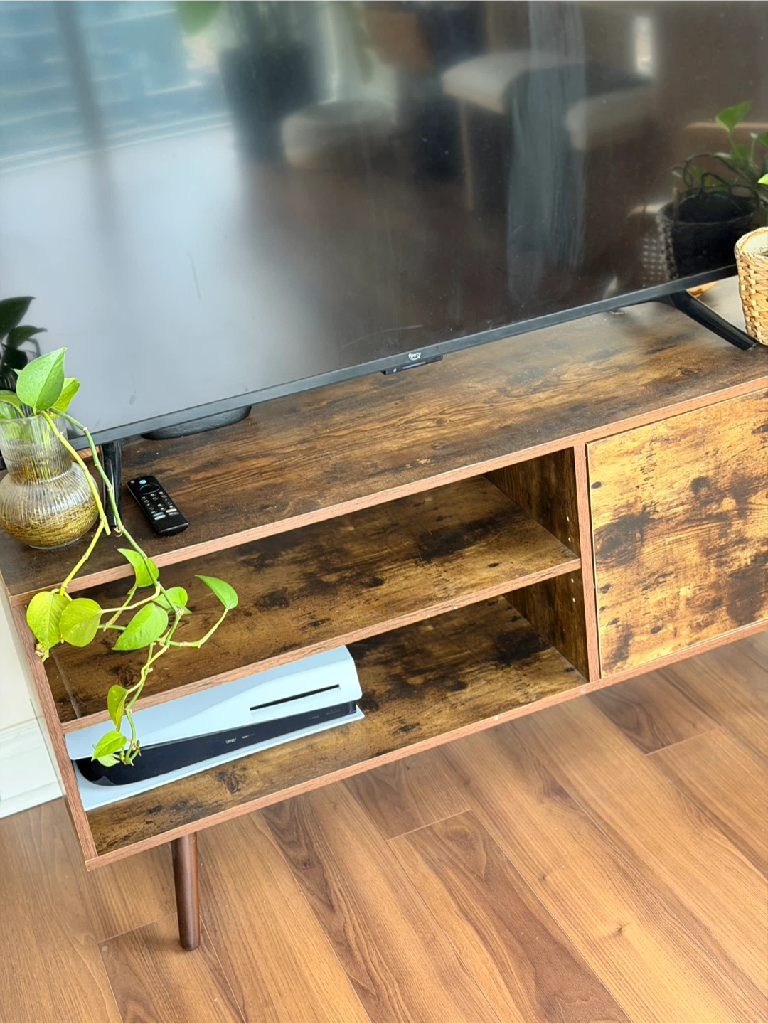 Rustic Wood TV Stand with Storage - photo 2