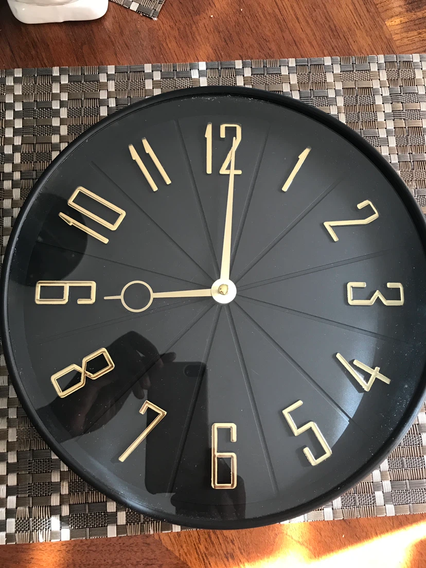Black Wall Clock with Gold Numerals