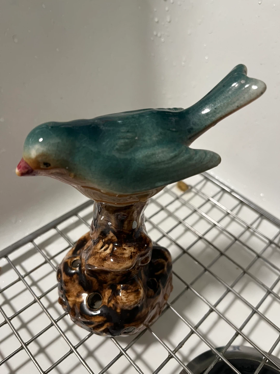 Vintage ceramic floral frog or bud vase