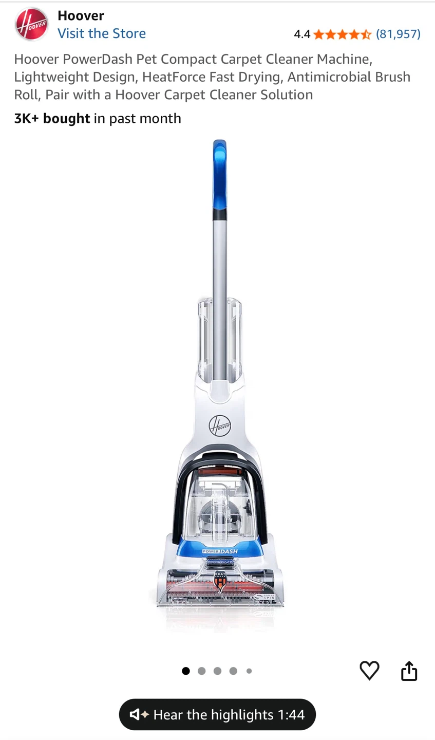 Hoover PowerDash Pet Compact Carpet Cleaner Machine