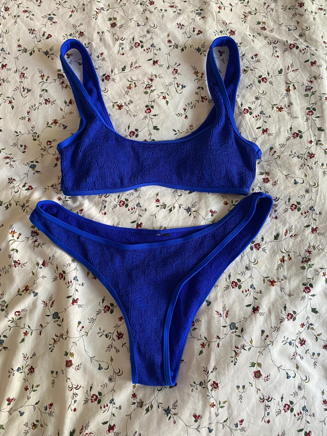 Blue Textured Bikini Set