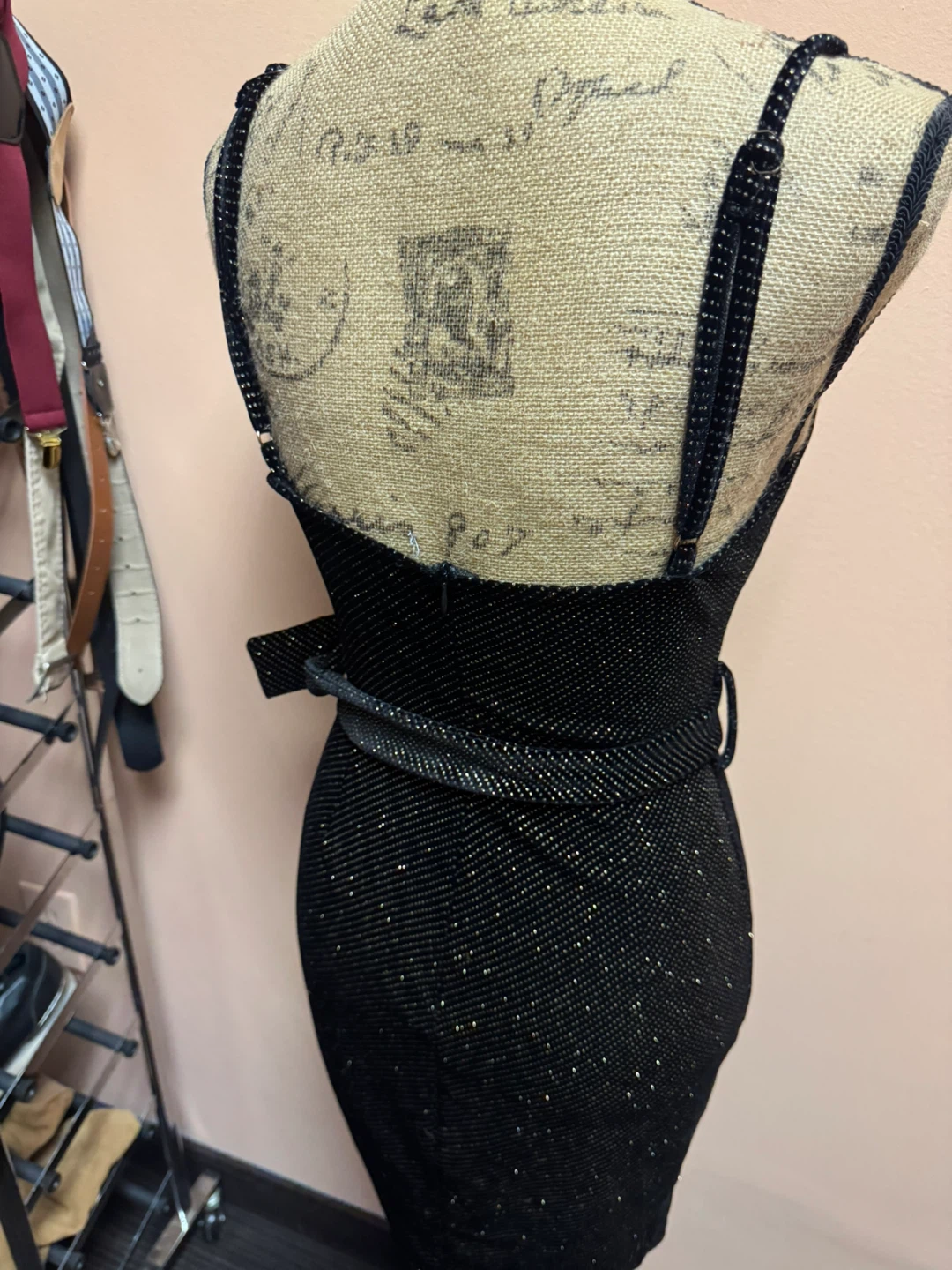 Black Sparkle Mini Dress with Belt - photo 2