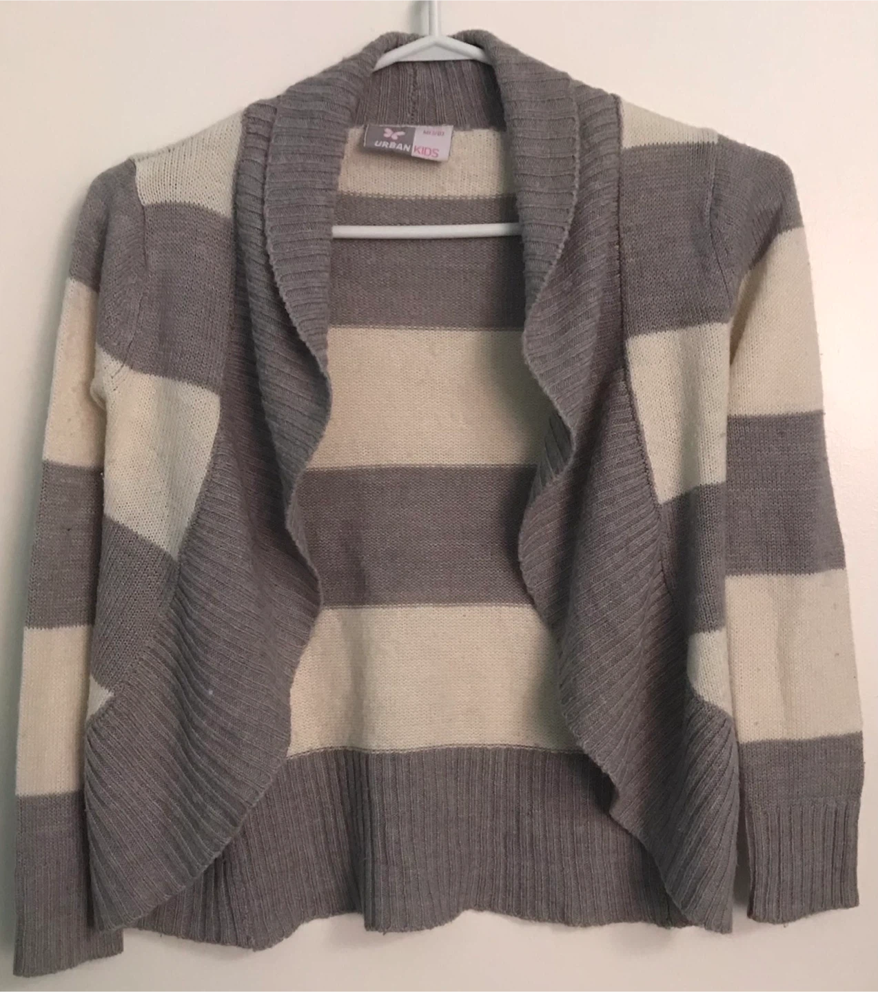Urban Kids Grey & White Striped Cardigan {Size is medium (7/8)}