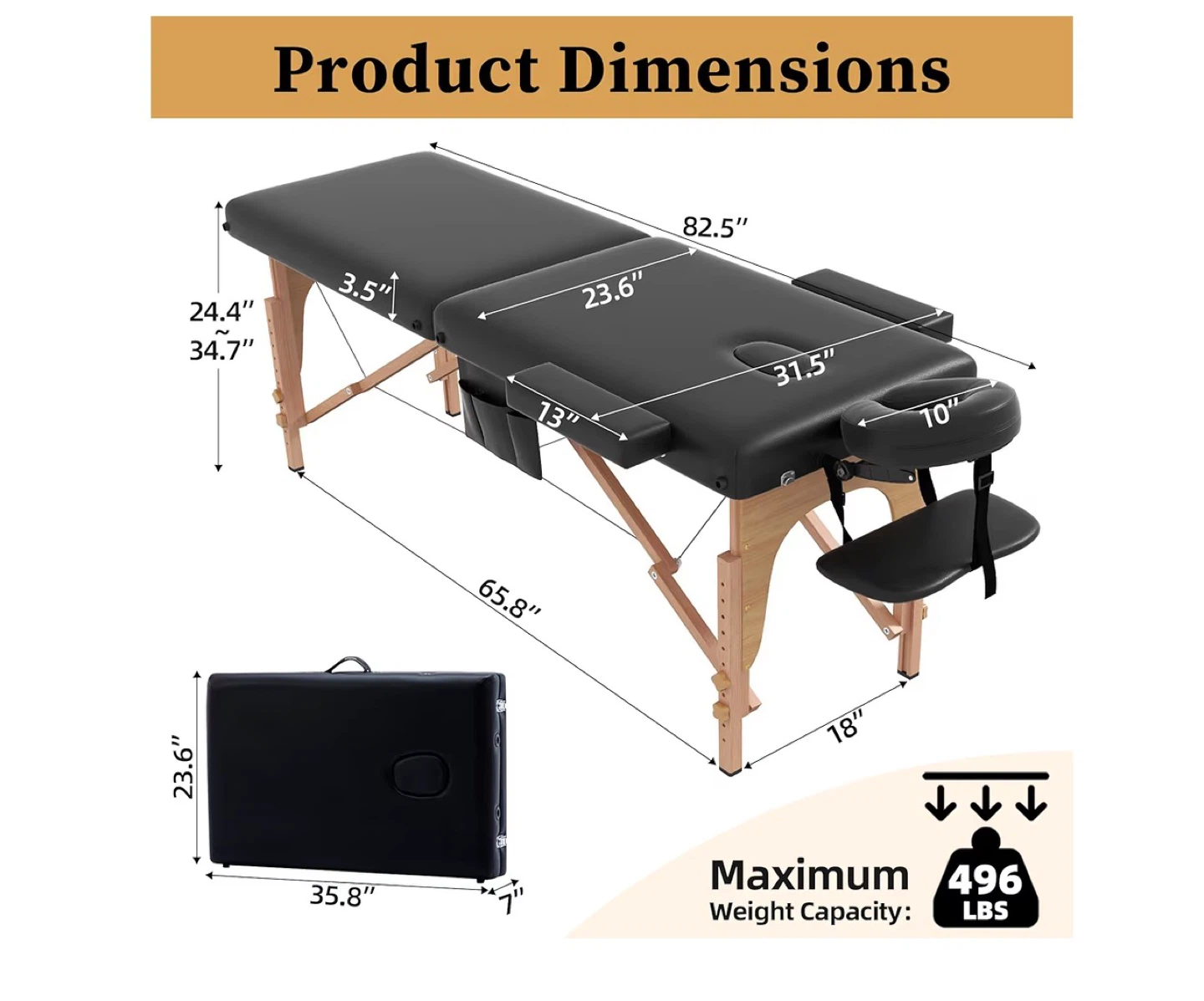 Black Massage Table with Adjustable Height