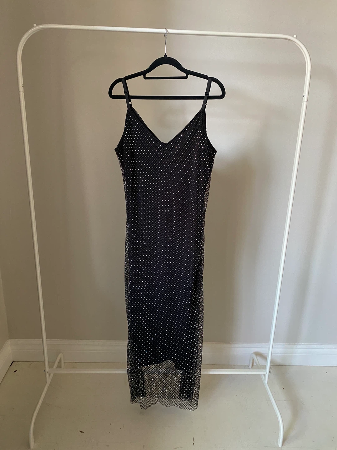 Haute Hippie Black Rhinestone Maxi Dress XL
