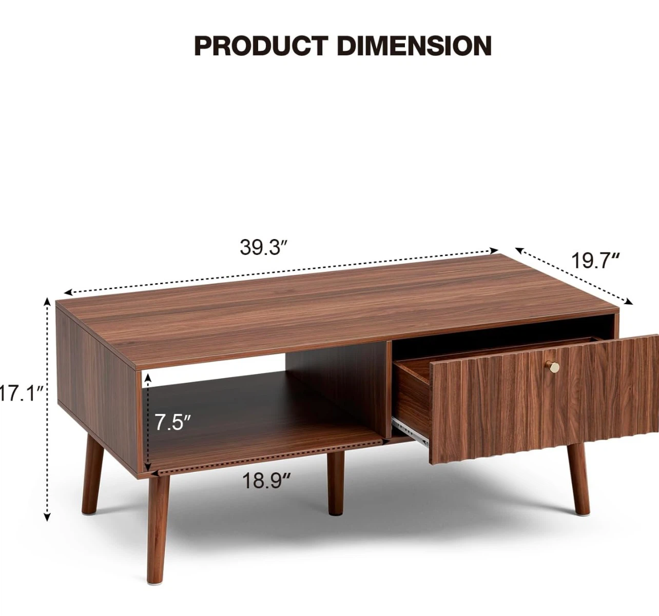 Mid-Century Modern Coffee Table with Drawer and Shelf - photo 3