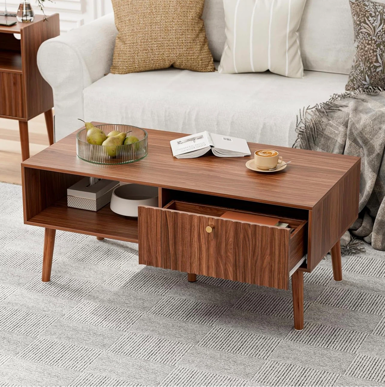 Mid-Century Modern Coffee Table with Drawer and Shelf - photo 4