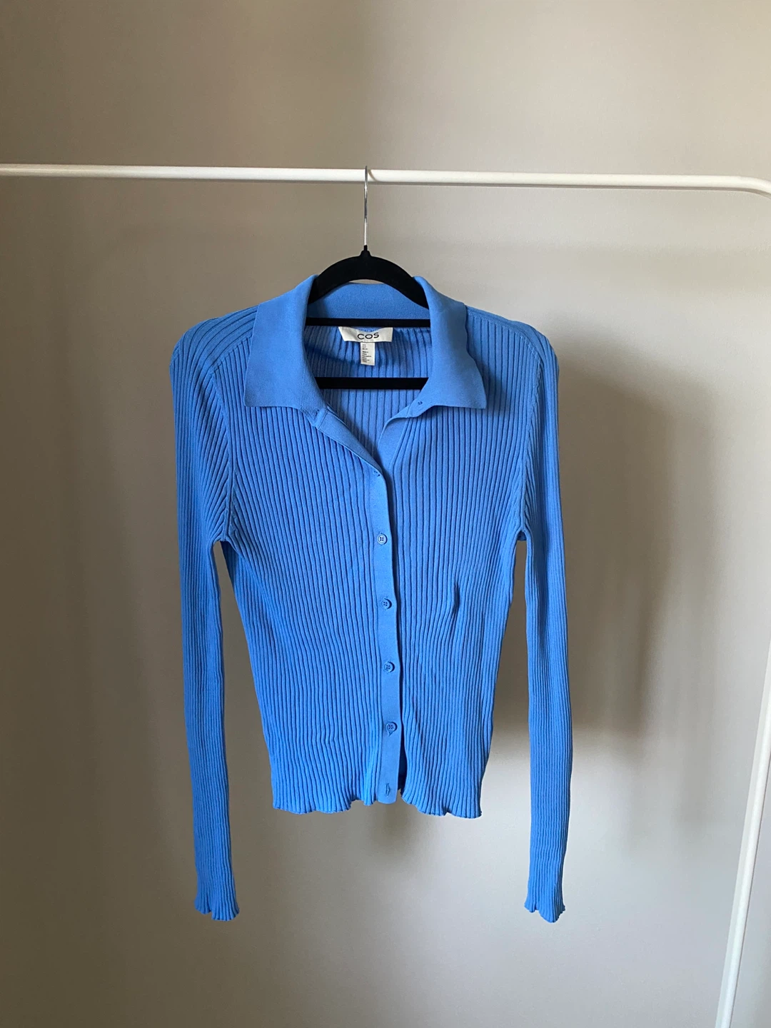 COS Blue Ribbed Knit Collared Sweater